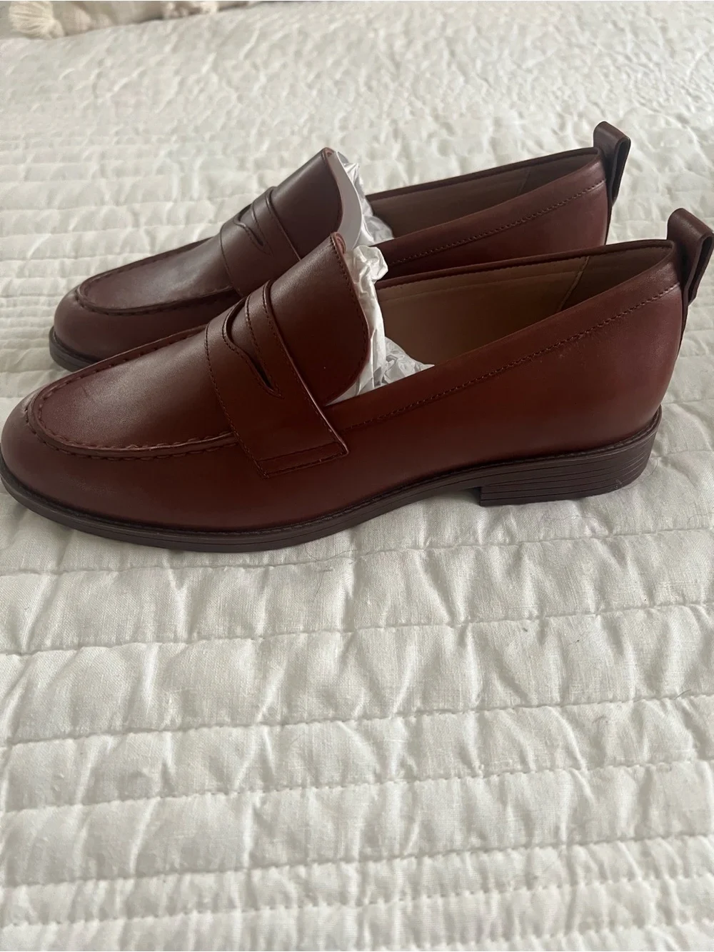 Cole Haan Stassi Mahogany Brown Leather Penny Loafers